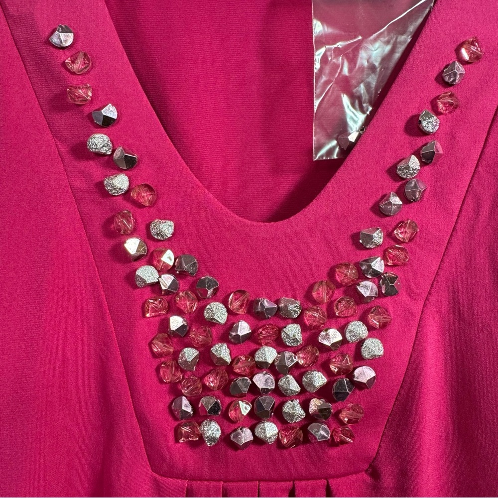 Susan Graver Liquid Knit Pink Embellished Tunic Top 3X Glam Resortwear Feminine - Picture 8 of 13